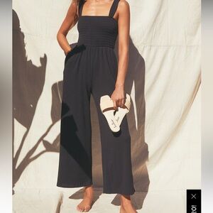 Lulu’s Social Calendar Black Ribbed Knit Wide Leg Jumpsuit
